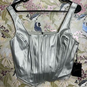 Japna Shimmering Silver Sleeveless Crop Top
